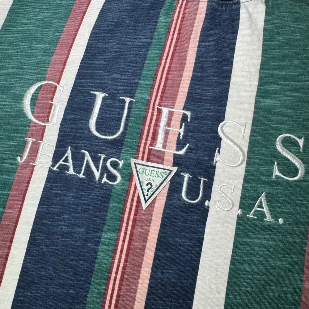 Guess Jeans USA Striped T-Shirt Men's Size M‎ Short Sleeve Crew Neck Retro Style - Picture 2 of 10